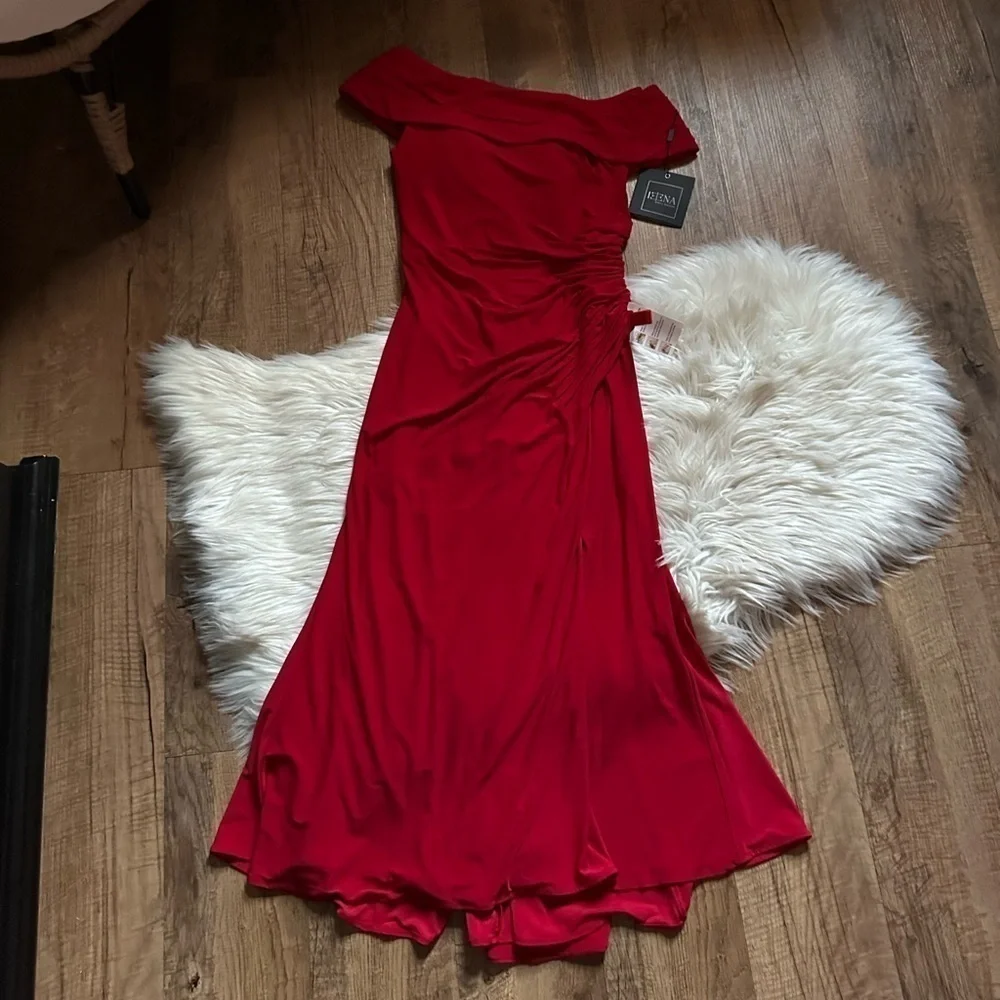 IEENA FOR MAC DUGGAL Ruched Off The Shoulder Midi Dress In Red